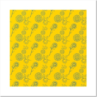 Sunflower pattern in Ukrainian flag colors Posters and Art